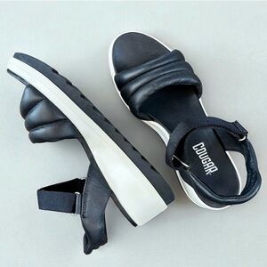 Cougar Sporty Wedge Sandals Black Quilted Nappa Leather Size 9